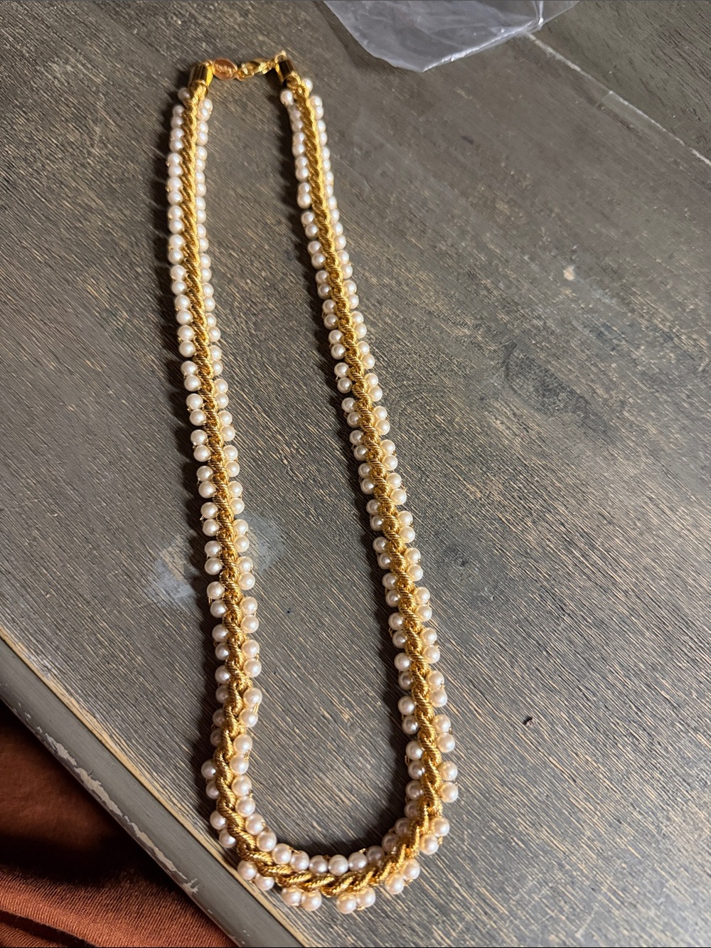 Napier Gold and White Faux Pearl Double Strand Necklace
